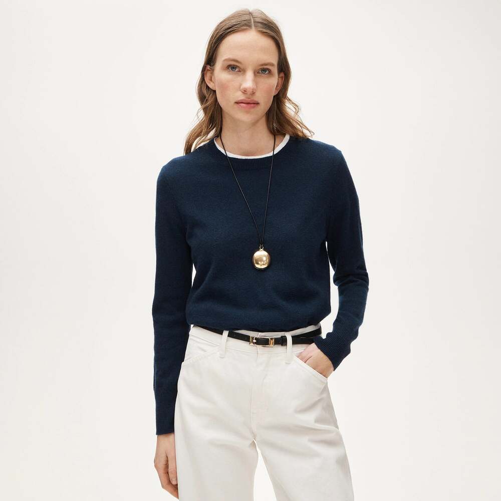 J.Crew 100% Cashmere Classic-Fit Crewneck Sweater In Navy Blue Size Medium